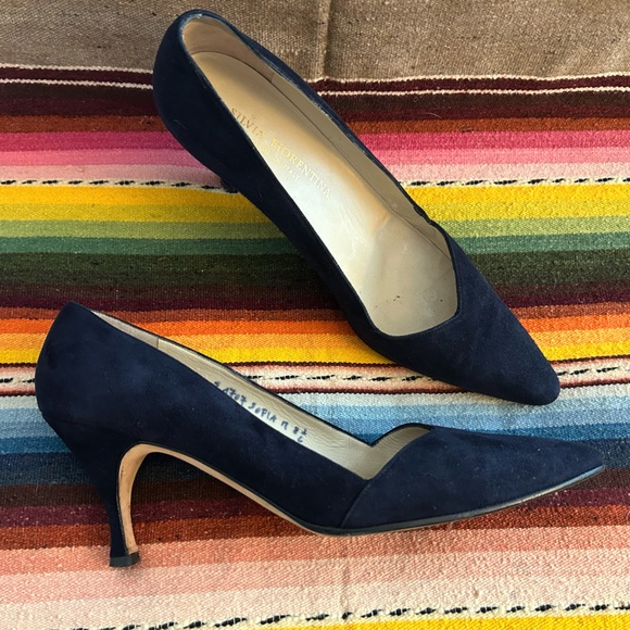 Silvia Fiorentina Dark Blue Suede Heels - Picture 1 of 10